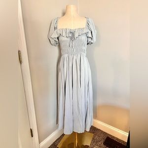 Blue uff sleeve midi dress/bought for photoshoot and never wore it.